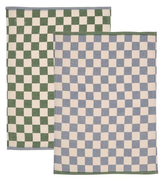 Set of 2 Checkerboard Tea Towels MultiColoured