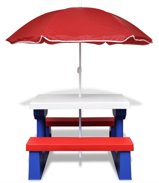 Kids' Picnic Table with Benches and Parasol Multicolour