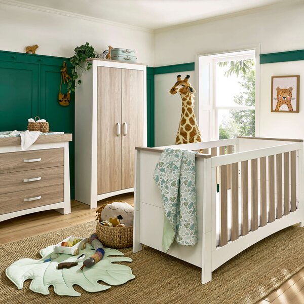 CuddleCo Ada 3 Piece Nursery Furniture Set, White Ash White/Brown