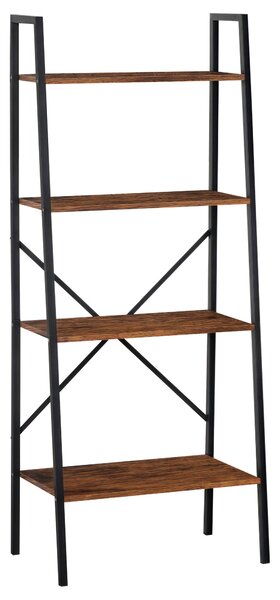 HOMCOM 4-Tier Vintage Ladder Shelf Bookcase Wood Storage Rack Stand Plants Display Black brown Aosom UK