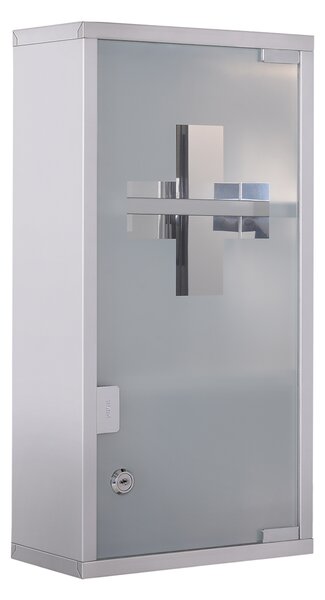 HOMCOM Lockable Medicine Cabinet: Stainless Steel Wall-Mounted Unit with 2 Shelves & Security Glass Door, 48cm Height Aosom UK