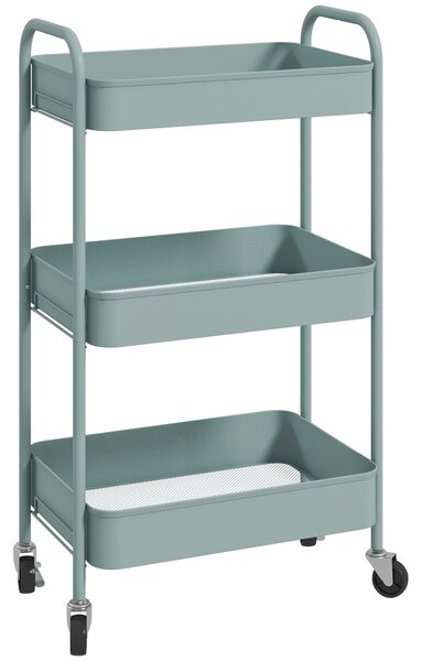 HOMCOM Three-Tier Steel Storage Trolley - Light Blue Aosom UK