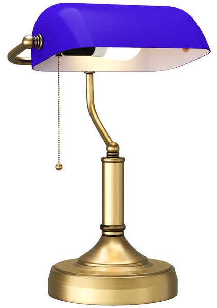 HOMCOM Banker's Desk Lamp with Antique Bronze Tone Base, Table Lamp with Blue Glass Shade for Home Office, Blue Aosom UK