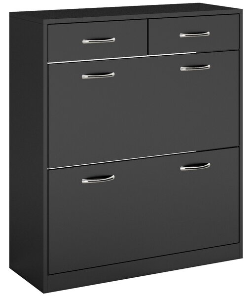 HOMCOM Narrow Shoe Storage with 2 Flip Drawers and Adjustable Shelves Shoe Cabinet Organizer for 12 Pairs of Shoes, Black