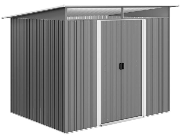 Outsunny Garden Metal Storage Shed House Hut Gardening Tool Storage w/ Tilted Roof and Ventilation 8.5 x 6ft, Grey Aosom UK