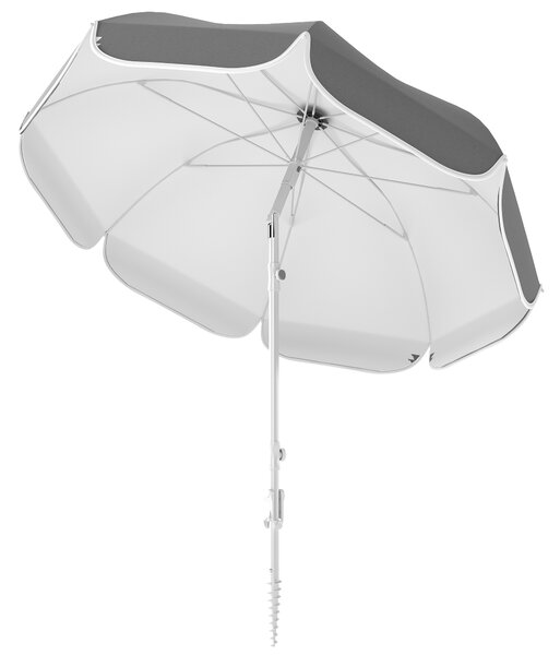 Outsunny Beach Umbrella Portable with Sand Anchor, Carry Bag, Adjustable Height & Tilt, UPF50+ UV Protection, Grey