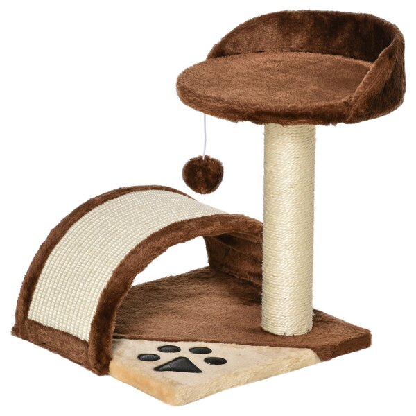 PawHut Cat Scratching Post, Indoor Activity Centre, Kitten Climber with Scratcher, Hanging Ball, Brown Aosom UK