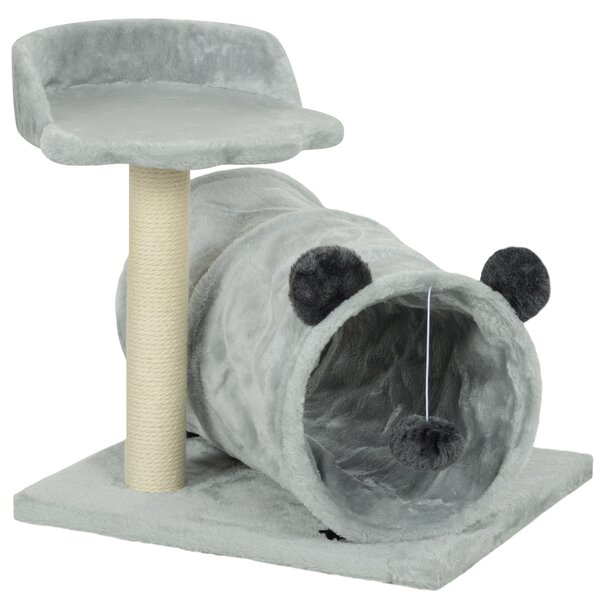 PawHut 47cm Small Cat Tree w/ Scratching Post, Bed, Cat Tunnel, Toy Ball, Grey Aosom UK