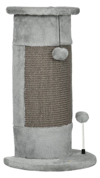 PawHut Corner Wall Cat Scratching Post, 58cm Claw Scratcher with Plush Cover & Sisal Rope, Play Toy Balls, Grey Aosom UK