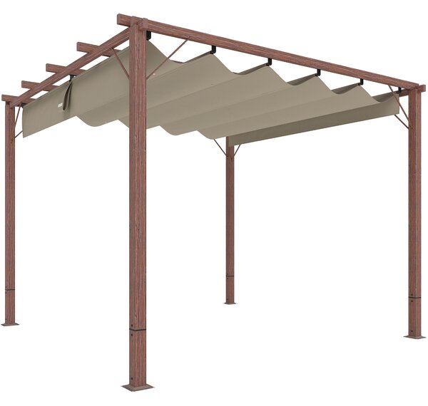 Outsunny 3 x 3 m Retractable Roof Pergola - Natural Wood Finish