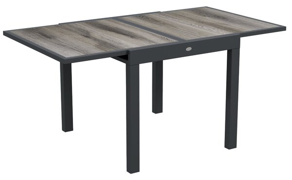 Outsunny Extending Garden Table, Outdoor Dining Table for 6, Aluminium Frame Patio Table w/ Plastic Board Tabletop,80/160L x 80W x 75H