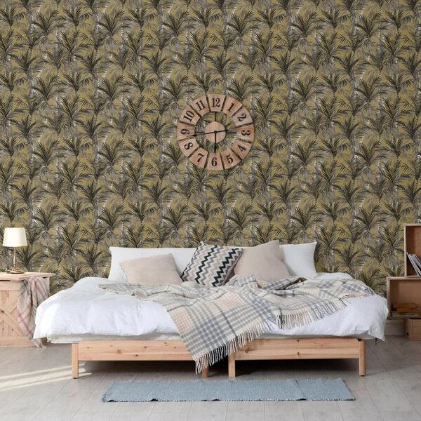 DUTCH WALLCOVERINGS Wallpaper Palm Trees Gold and Black