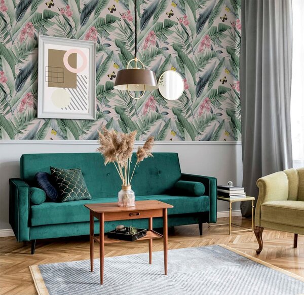 DUTCH WALLCOVERINGS Wallpaper Lush Tropical Pink and Blue