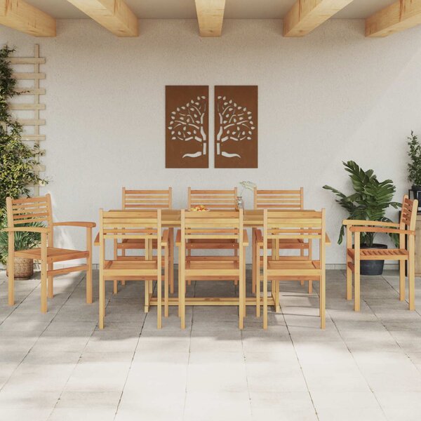 Lunaro Garden Solid Teak Wood Dining Table With 8 Chairs In Brown