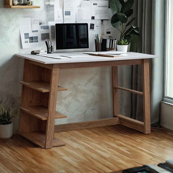 Elmira Wooden Laptop Desk With 3 Shelves - White And Walnut