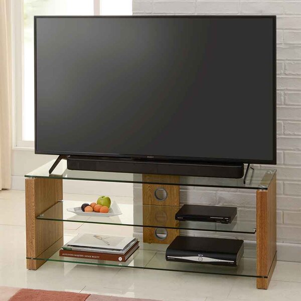 Alpine 1000mm Wooden TV Stand With 2 Glass Shelves - Oak