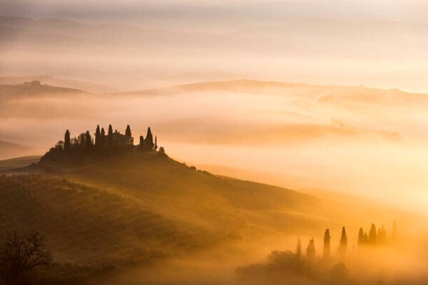 Photography Scenic Tuscany landscape at sunrise, Val, Pavliha