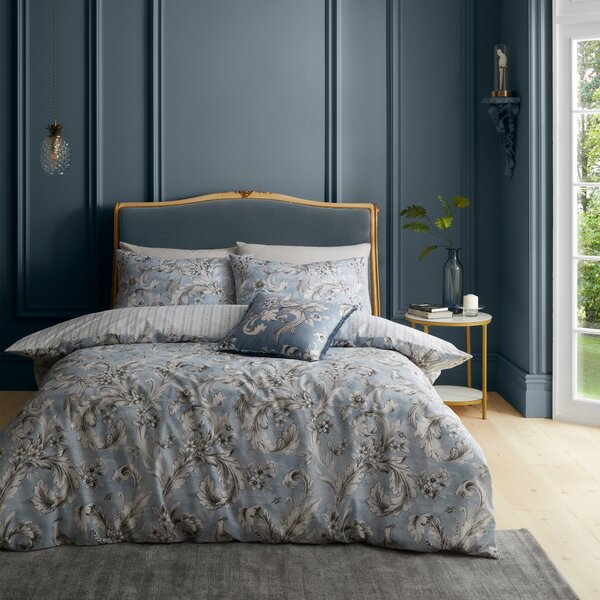 Regal Floral Duvet Cover & Pillowcase Set Blue