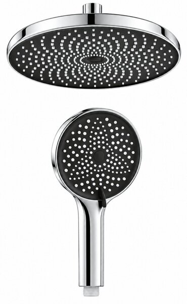Showery® EcoPulse Rainfall Overhead and Handheld Shower Heads: High-Pressure & Water Saving, Set of 2 / Chrome