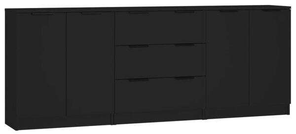 3 Piece Sideboards Black Engineered Wood