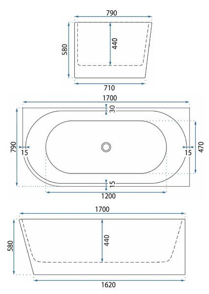 Corner Acrylic Bathtub Bellanto Slim 170 Right