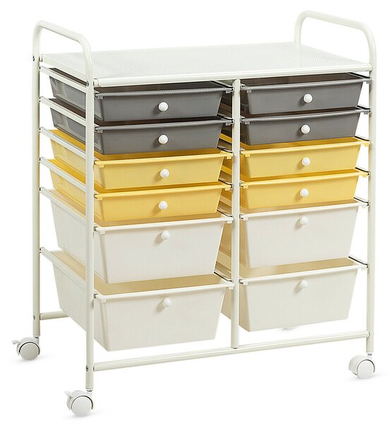 Costway 12 Drawers Rolling Storage Cart with 4 Wheels and Brakes-Yellow
