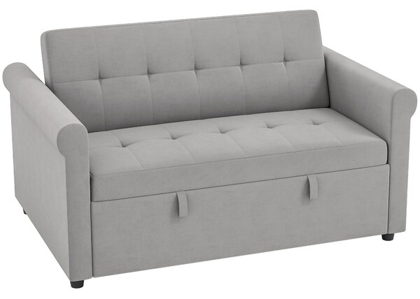HOMCOM Two-Seater Velvet-Feel Sofa Bed - Grey