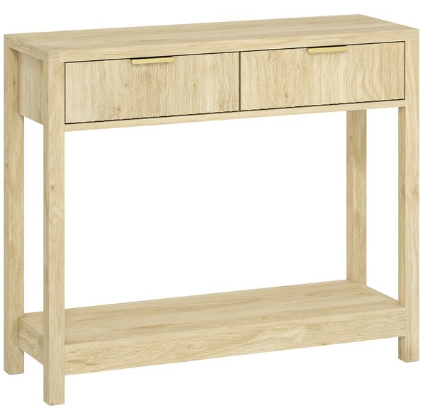 HOMCOM Modern Console Table with Fluted Panel Drawers, Narrow Hallway Table with Shelf for Entryway, Living Room, 90 x 30 x 76 cm, Natural Wood Finish