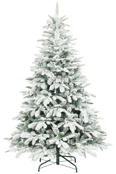 HOMCOM 6 ft Artificial Flocked Christmas Tree with 1182 Branches, Hinged Xmas Tree with Foldable Metal Stand, Easy Assembly for Home Office Decor