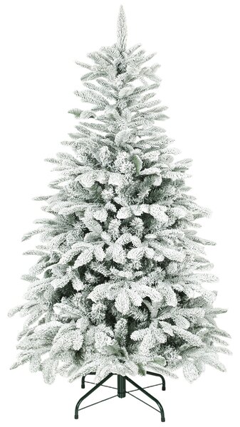 HOMCOM 5 ft Artificial Flocked Christmas Tree with 717 Branches, Hinged Xmas Tree with Foldable Metal Stand, Easy Assembly for Home Office Decor