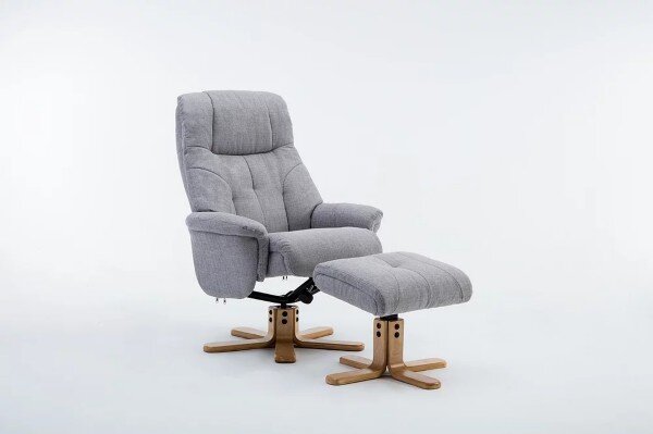 Fergus Swivel Recliner Chair and Footstool - Lisbon Silver
