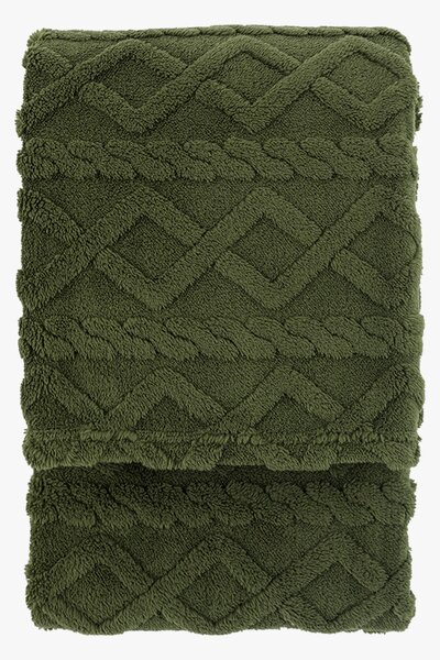 Nordic Woodland Cable Knit Throw in Forest Green