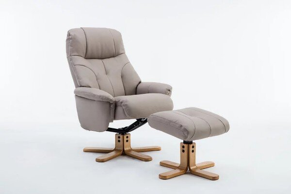 Fergus Swivel Recliner Chair and Footstool - Plush Pebble