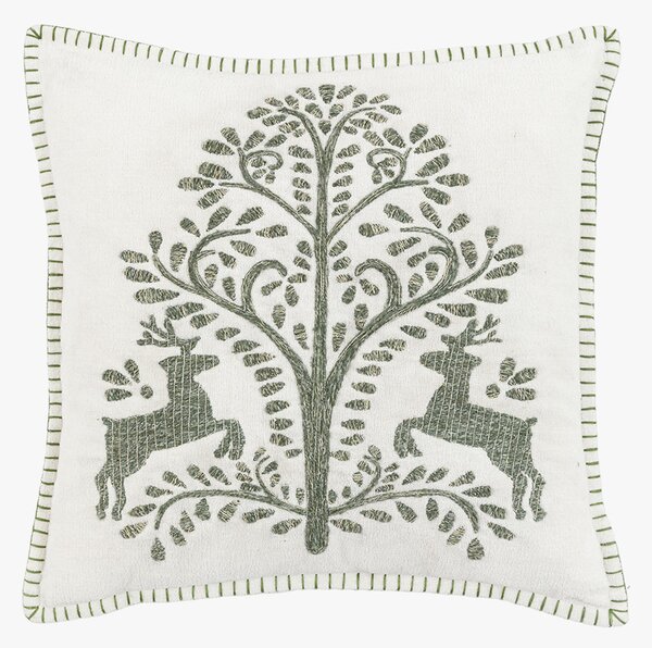 Nordic Woodland Tree Scene Embroidered Cushion