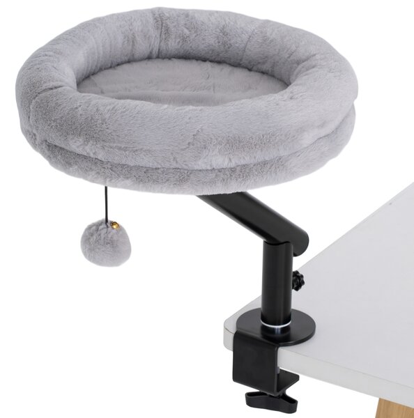 PawHut Cat Desk Bed, Cat Hammock 360° Rotatable Adjustable for Window, Table, Work, Grey
