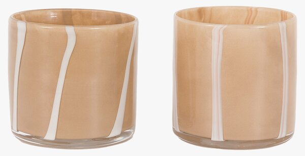 Lustre Stripe Tealight Holder in Beige and Cream, Set of 2