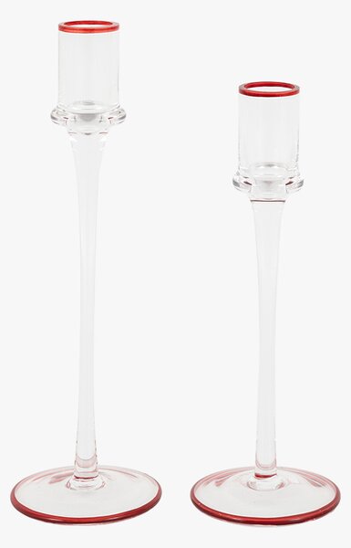 Merry Glass Candle stick in Red, Set of 2