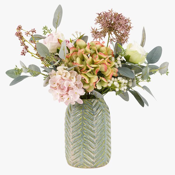 Faux Hydrangea Arrangement in Ceramic Vase