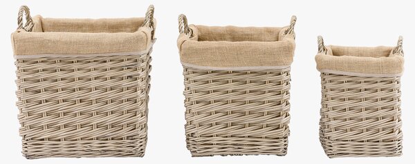 Vale Square lined Basket in Natural, Set of 2