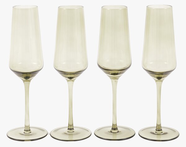 Lustre Flute Glass in Smokey Green, Set of 4