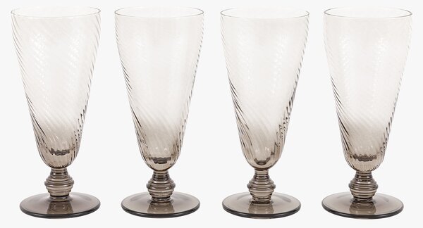 Ridged Flute Glass in Smoked Grey, Set of 4