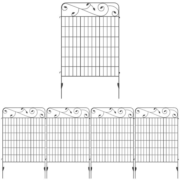 Outsunny 4PCs 43in x 11.5ft Decorative Fence Panels, Outdoor Garden Fencing, Rustproof Metal Wire Landscape Edging Animal Barrier, Black Aosom UK