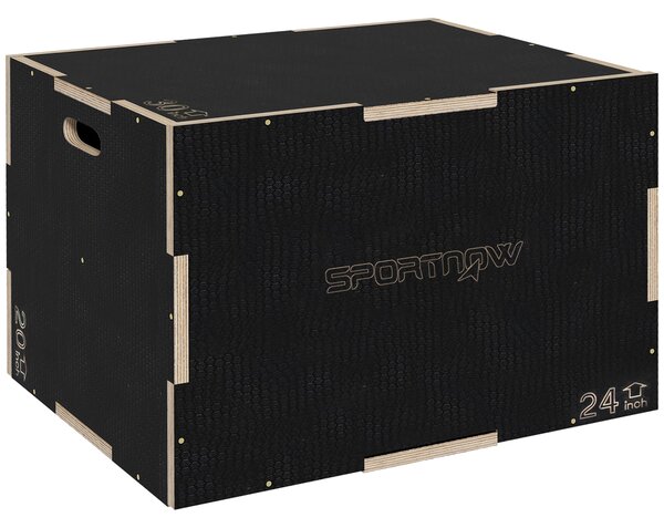 SPORTNOW 3-in-1 Wooden Plyo Box, Anti-Slip Plyometric Jump Platform, Step up Exercise Box w/ Handle Openings for Home Gym Training Aosom UK