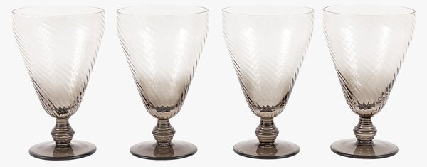 Ridged Wine Glass in Smoked Grey, Set of 4