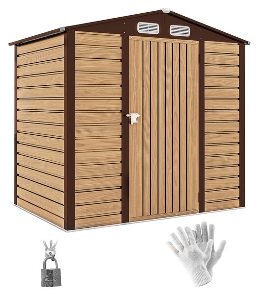 Outsunny 4 x 6ft Galvanised Steel Garden Shed, with Lock and Gloves - Oak