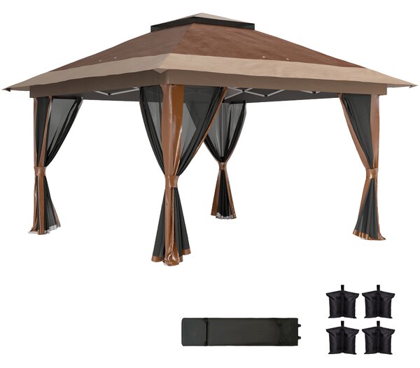 Outsunny 3.6 x 3.6m Pop-Up Gazebo, with Accessories - Brown