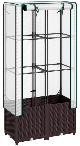 Outsunny Raised Garden Bed with Trellis, Plastic Planter Box with Drainage Holes and Drain Plugs for Climbing Plants, Flowers, 80 x 40 x 140cm