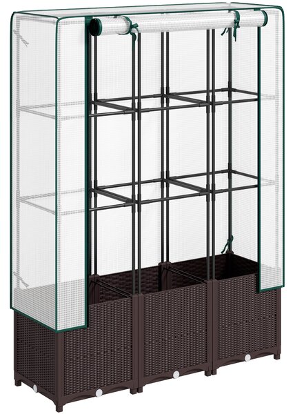 Outsunny Raised Garden Bed with Trellis, Plastic Planter Box with Drainage Holes and Drain Plugs for Vegetables, Flowers, 120 x 40 x 140cm