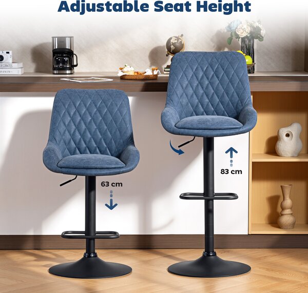 HOMCOM Set of Two Faux Leather Retro Bar Stools, Bar chairs with 7cm thick padded cushion - Dark Blue