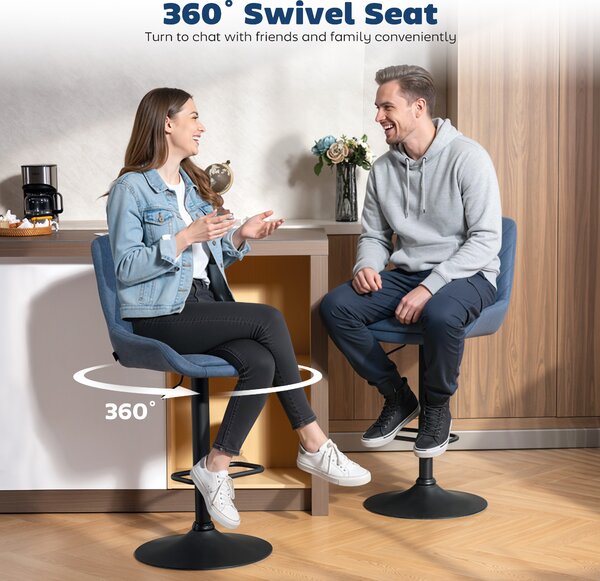 HOMCOM Set of Two Faux Leather Retro Bar Stools, Bar chairs with 7cm thick padded cushion - Dark Blue